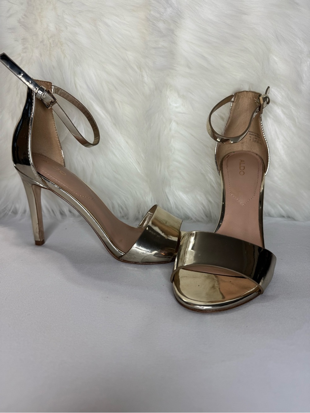 Aldo Metallic Gold Open-Toe Ankle Strap Heels
